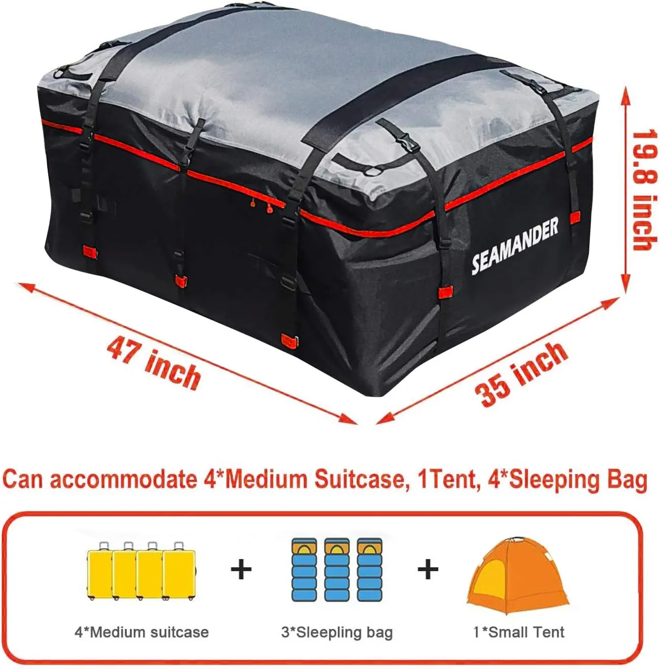Car Waterproof Rainproof Dustproof Travel Bag Fit for Cars SUVs Vans and Pickup Trucks Cargo Storage Carrier (Red, 19 Cubic)