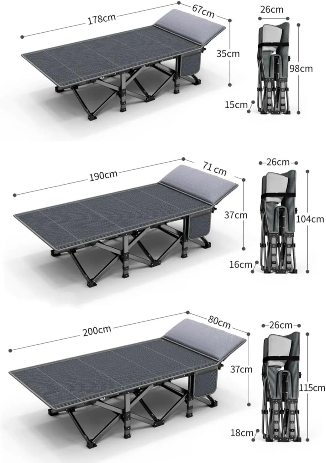 Convenient Folding Camping Cot, Sleeping Cots Bed, Heavy Duty Guest Bed with Side Pockets, 10S Folding, Folding Bed for Camping, Pool, Beach, Patio