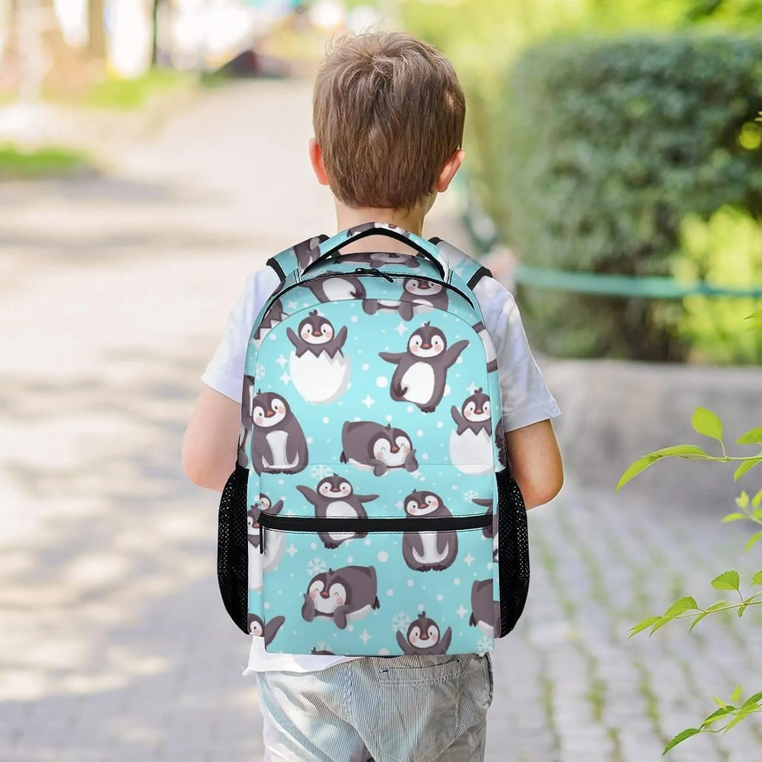 Cute Penguin Backpack, 16 Inch Animal Theme Bookbag with Adjustable Straps, Durable, Lightweight, Large Capacity, School Backpack for Kids Girls Boys