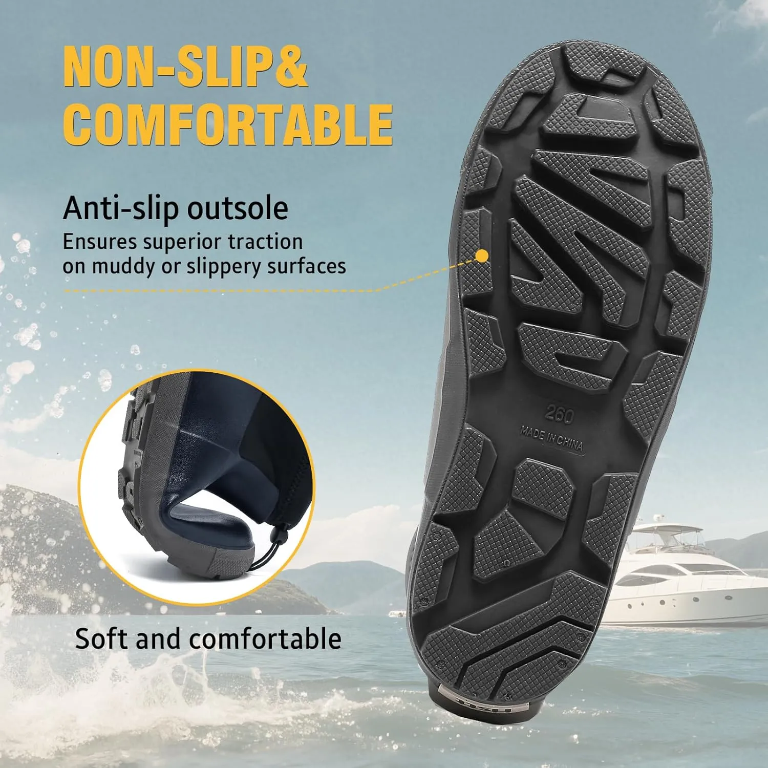 Deck Boots For Men Anti-Slip, Waterproof Ankle Rain Boots, Rubber Outdoor Fishing Footwear, Chelsea Garden Work Water Shoes, Size 6.5-12