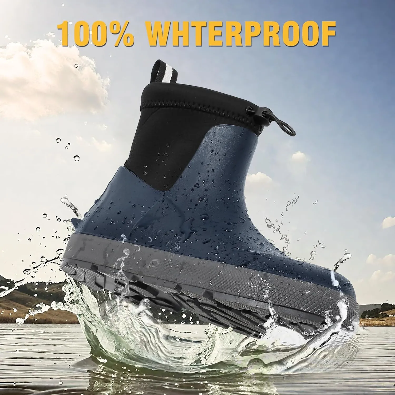 Deck Boots For Men Anti-Slip, Waterproof Ankle Rain Boots, Rubber Outdoor Fishing Footwear, Chelsea Garden Work Water Shoes, Size 6.5-12