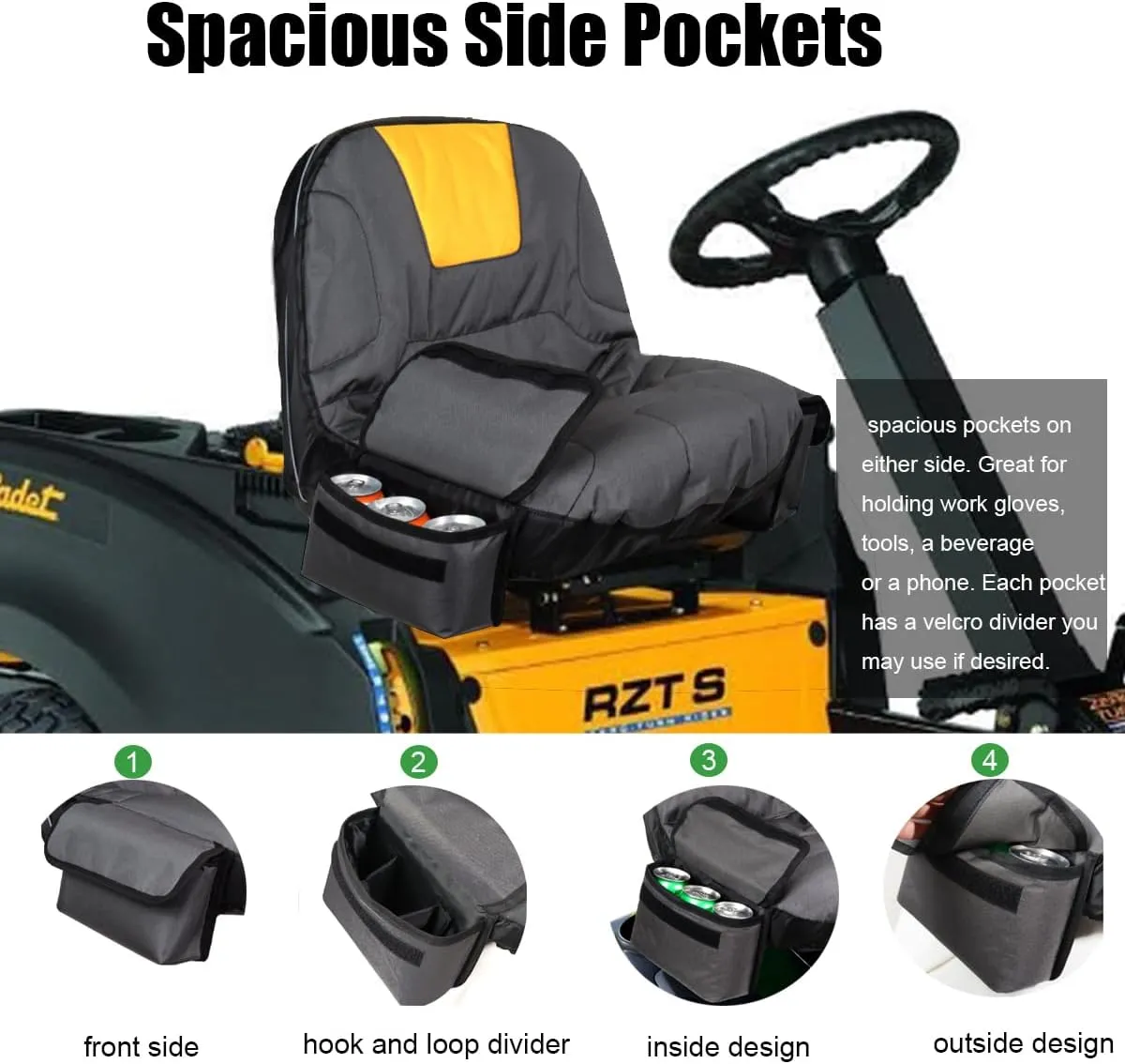 Deluxe Tractor Seat Cover for Cub Cadet,Riding Lawn Mower Seat Cover Compatible with Husqvarna,for John Deere,with Drink Pouch (Medium)