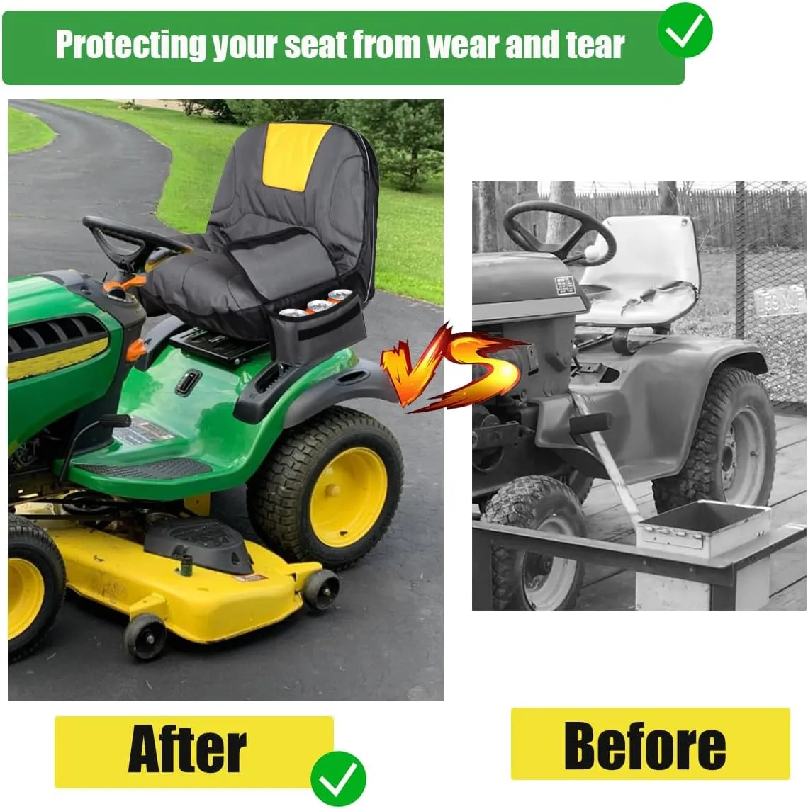 Deluxe Tractor Seat Cover for Cub Cadet,Riding Lawn Mower Seat Cover Compatible with Husqvarna,for John Deere,with Drink Pouch (Medium)