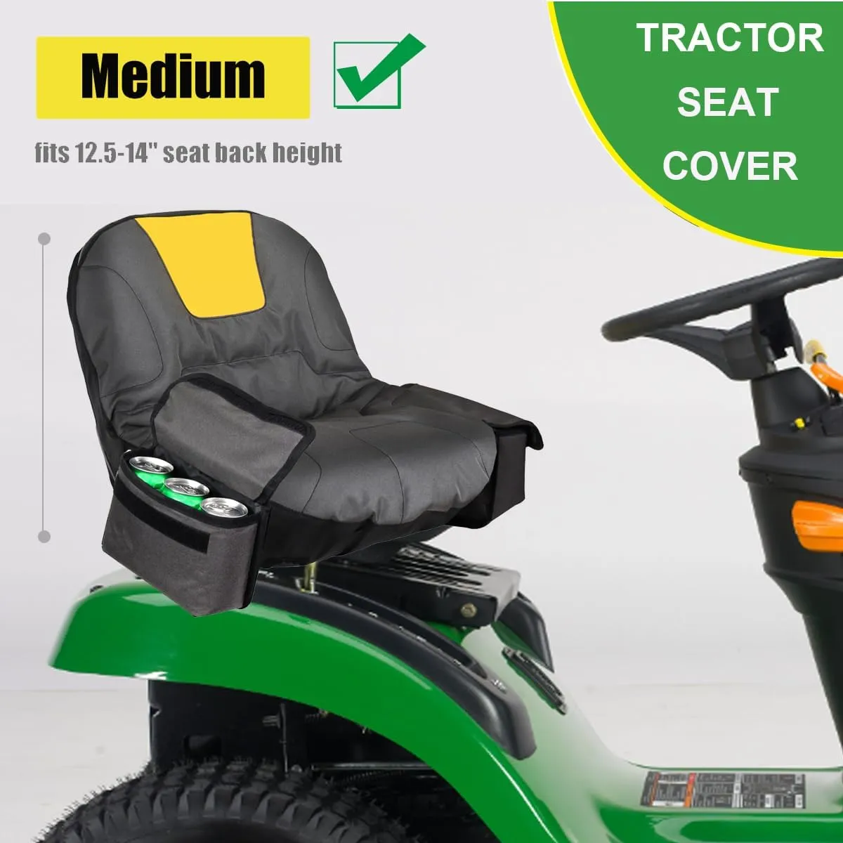 Deluxe Tractor Seat Cover for Cub Cadet,Riding Lawn Mower Seat Cover Compatible with Husqvarna,for John Deere,with Drink Pouch (Medium)