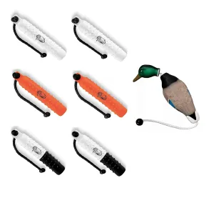 Dog Bumpers Training Tool Tri-Pack - Set of 6, White, Orange, and Dual Color Fetch Toys (Fowl, Mallard, Duck) with Soft Mouth Texture and Throw Ropes - Ideal for Hunting Dog Training