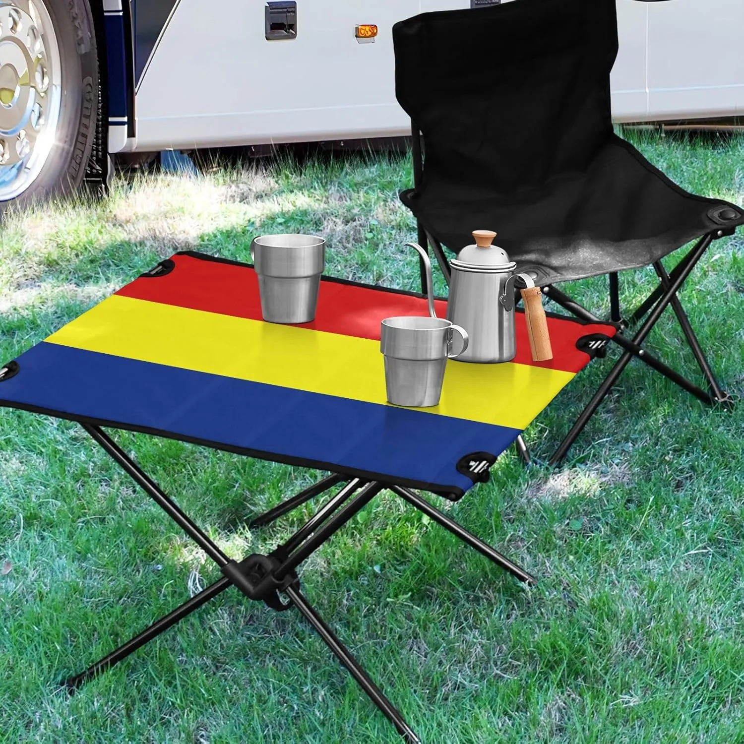 DOMIKING Austronesian Flag Portable Camping Table Folding Picnic Tables with Carrying Storage Bag Camp Table for Outdoor Hike Travel 23.6 * 15.6 * 15 in