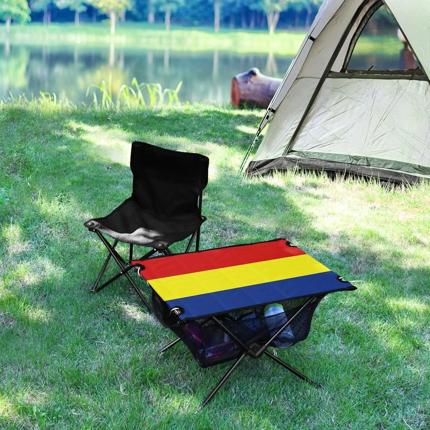 DOMIKING Austronesian Flag Portable Camping Table Folding Picnic Tables with Carrying Storage Bag Camp Table for Outdoor Hike Travel 23.6 * 15.6 * 15 in