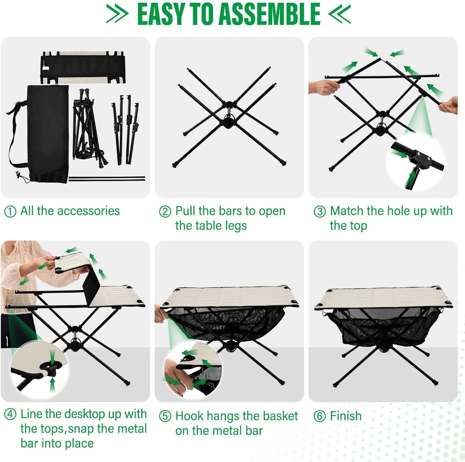 DOMIKING Beige Portable Camping Table Folding Picnic Tables with Carrying Storage Bag Beach Table for Fishing Hiking Cooking 23.6 * 15.7 * 15 in