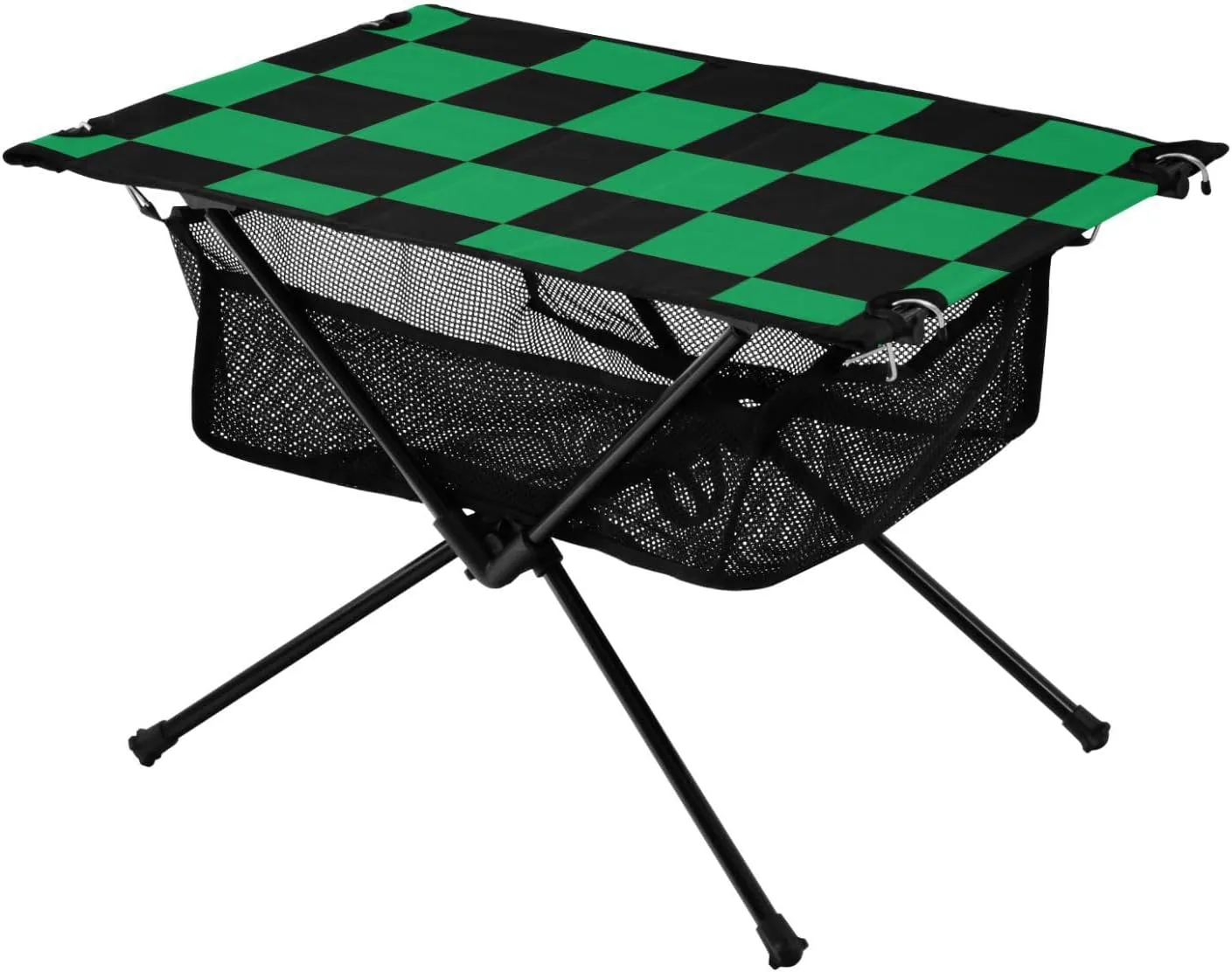 DOMIKING Black Green Squares Portable Camping Table Folding Picnic Tables with Carrying Storage Bag Camp Tables for Beach Camp Picnic 23.6 * 15.6 * 15 in