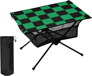 DOMIKING Black Green Squares Portable Camping Table Folding Picnic Tables with Carrying Storage Bag Camp Tables for Beach Camp Picnic 23.6 * 15.6 * 15 in
