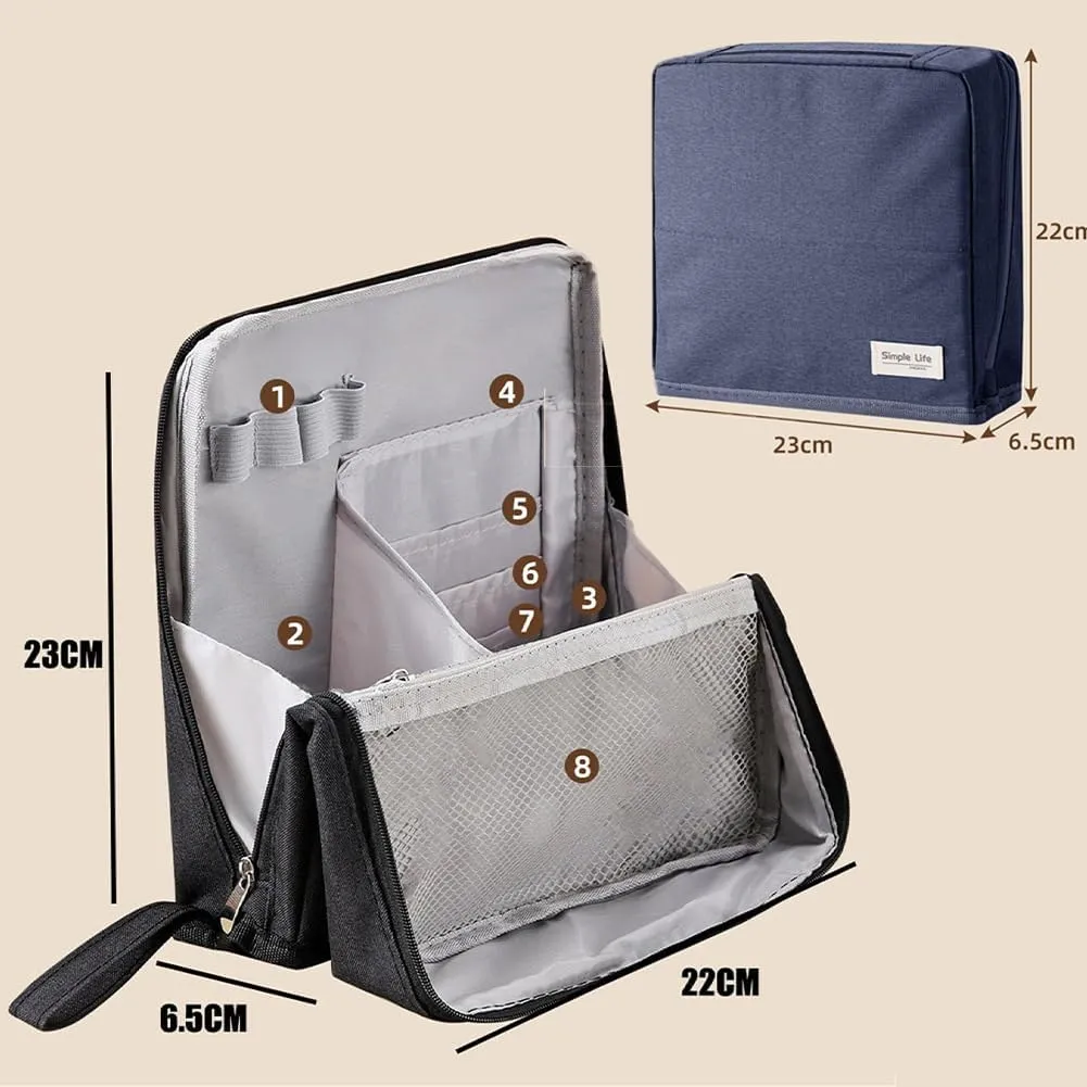 Doresty Makeup Bag, Standing Makeup Bag, Portable Large Capacity, Stand Up Make Up Bag with Mirror, Waterproof Oxford Cloth Cosmetic Organizer with Compartments, for Women & Girls (Tibetan blue)