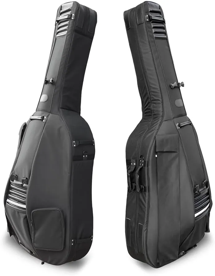 Double Bass Bag with wheels 3/4 Upright Bass Gig Bag Oxford Cloth String Bass bag Thickened liner Multiple storage pockets with Sturdy Handles and Straps (Black)