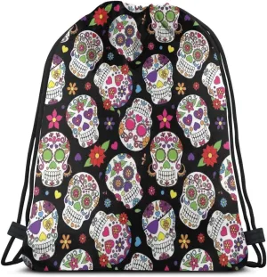 Drawstring Backpack Dead Sugar Skull Bag Water Resistant Lightweight Gym Sackpack For Hiking Yoga Gym Swimming Travel Beach
