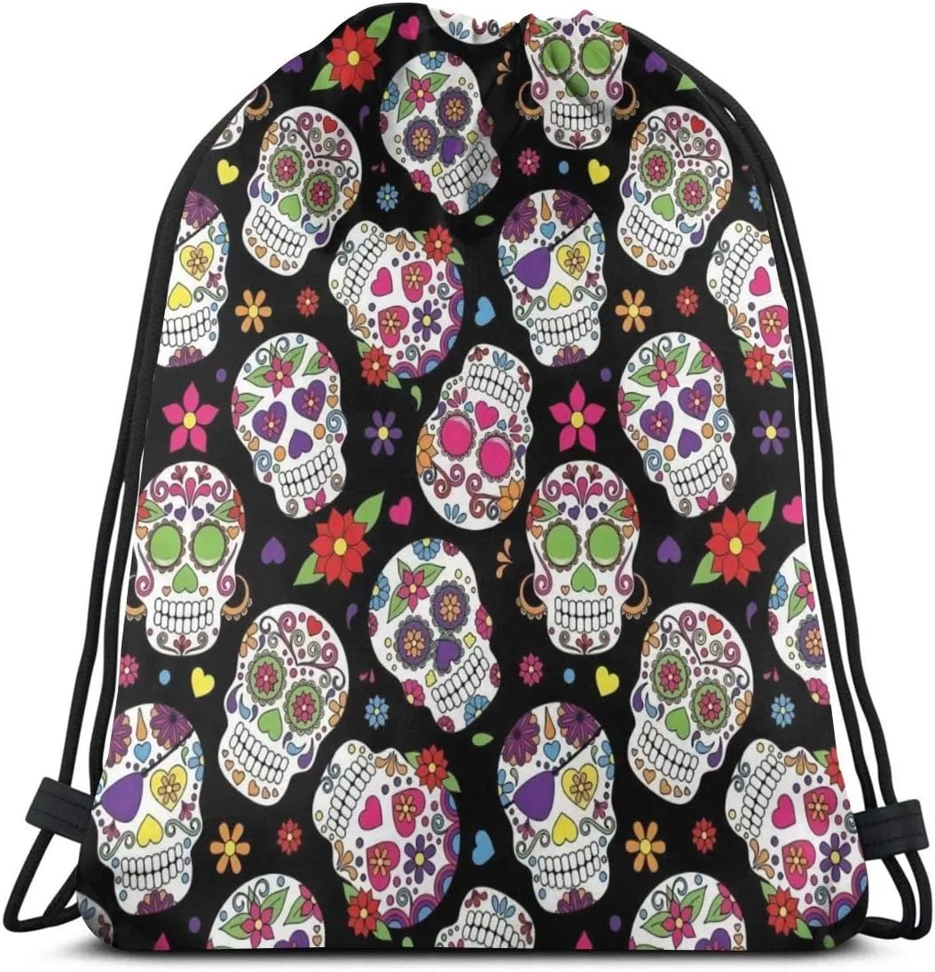 Drawstring Backpack Dead Sugar Skull Bag Water Resistant Lightweight Gym Sackpack For Hiking Yoga Gym Swimming Travel Beach