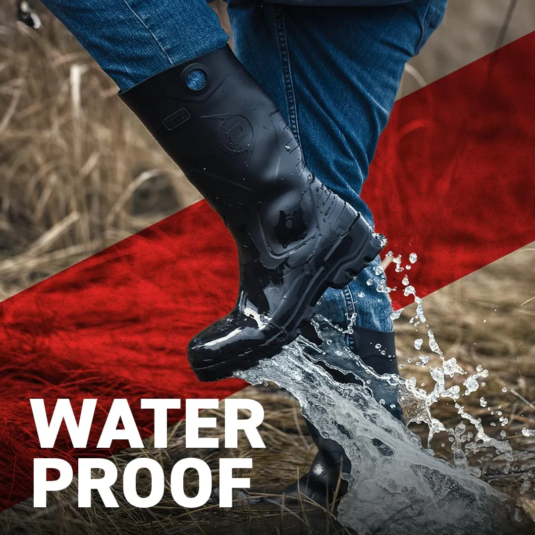 DUNLOP Protective Footwear, Chesapeake Plain Toe, 100% Waterproof, Lightweight and Durable PVC Boots, Slip Resistant, 8677577.05, Size 5 US, Black