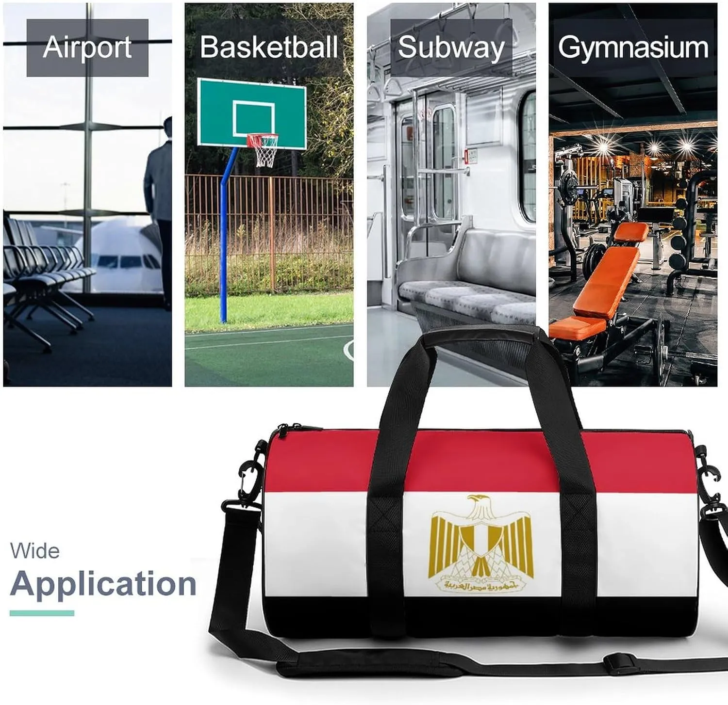 Egypt Flag Waterproof Gym Bag with Shoe Compartment Sports Duffel for Travel Beach