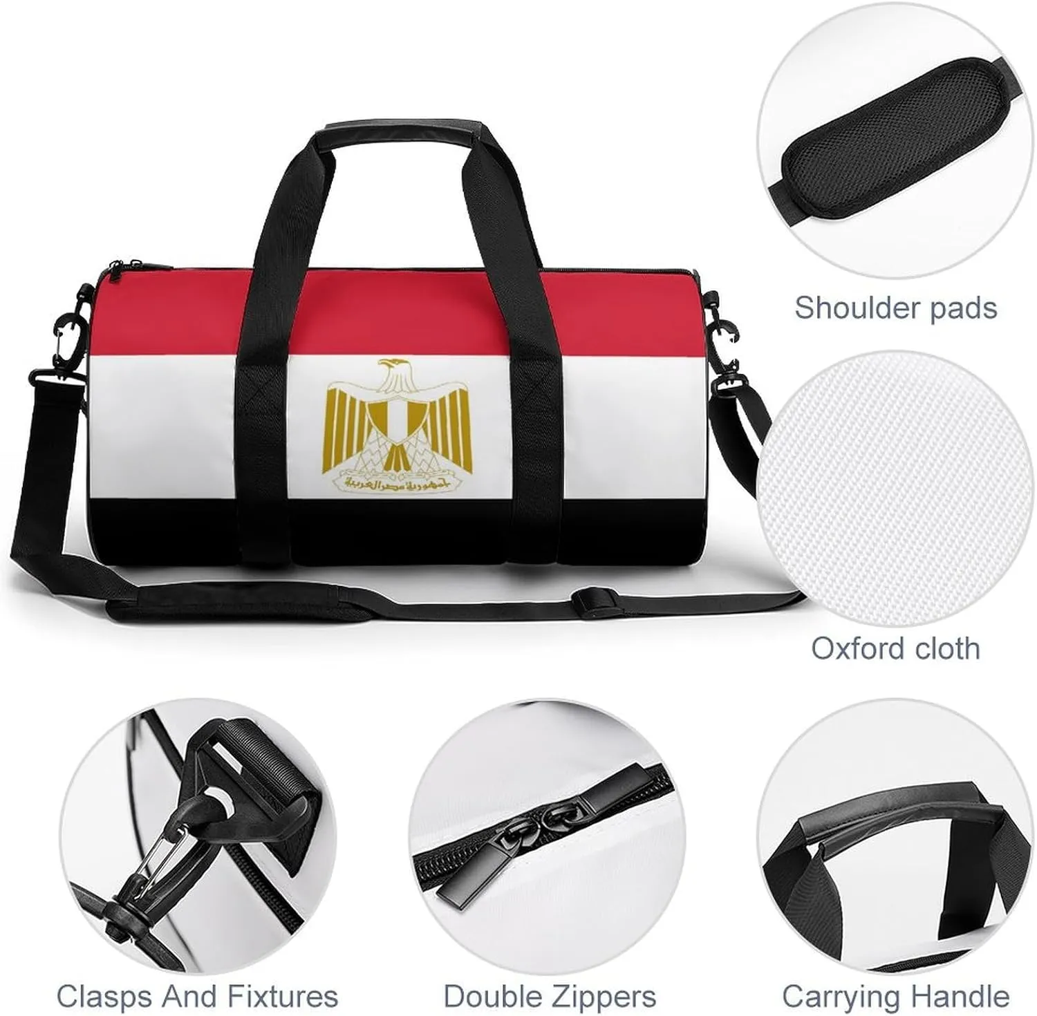 Egypt Flag Waterproof Gym Bag with Shoe Compartment Sports Duffel for Travel Beach