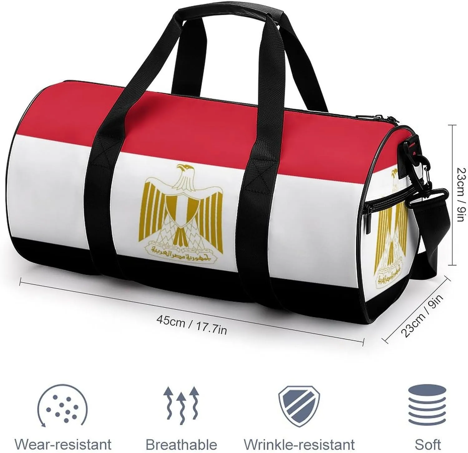 Egypt Flag Waterproof Gym Bag with Shoe Compartment Sports Duffel for Travel Beach