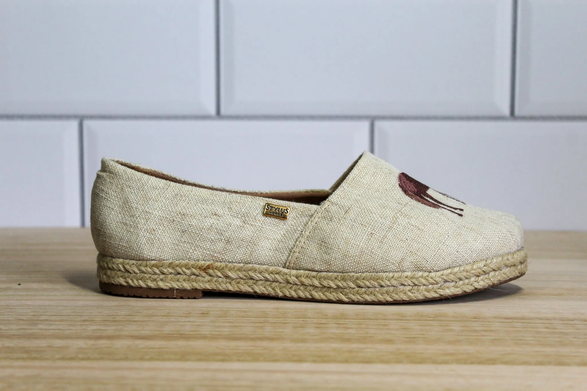 Equine Women's Loafer - Linen with Taupe horse