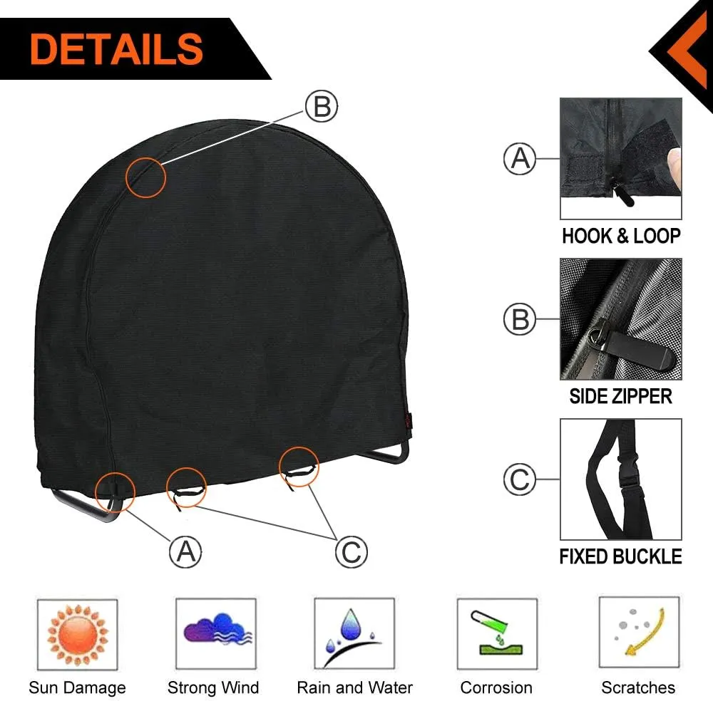 Firewood Log Rack Cover, Outdoor Waterproof Log Hoop Cover, Windproof Dry Wood Pile Holder Storage Tarp Heavy Duty UV Resistant Sun Snow Rain Durable PVC Backing Protector fit 4 Seasons Black