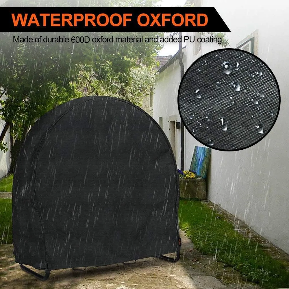 Firewood Log Rack Cover, Outdoor Waterproof Log Hoop Cover, Windproof Dry Wood Pile Holder Storage Tarp Heavy Duty UV Resistant Sun Snow Rain Durable PVC Backing Protector fit 4 Seasons Black