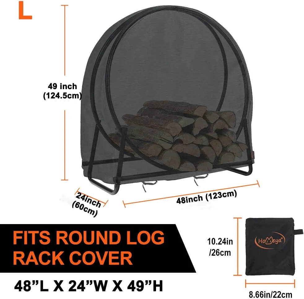 Firewood Log Rack Cover, Outdoor Waterproof Log Hoop Cover, Windproof Dry Wood Pile Holder Storage Tarp Heavy Duty UV Resistant Sun Snow Rain Durable PVC Backing Protector fit 4 Seasons Black