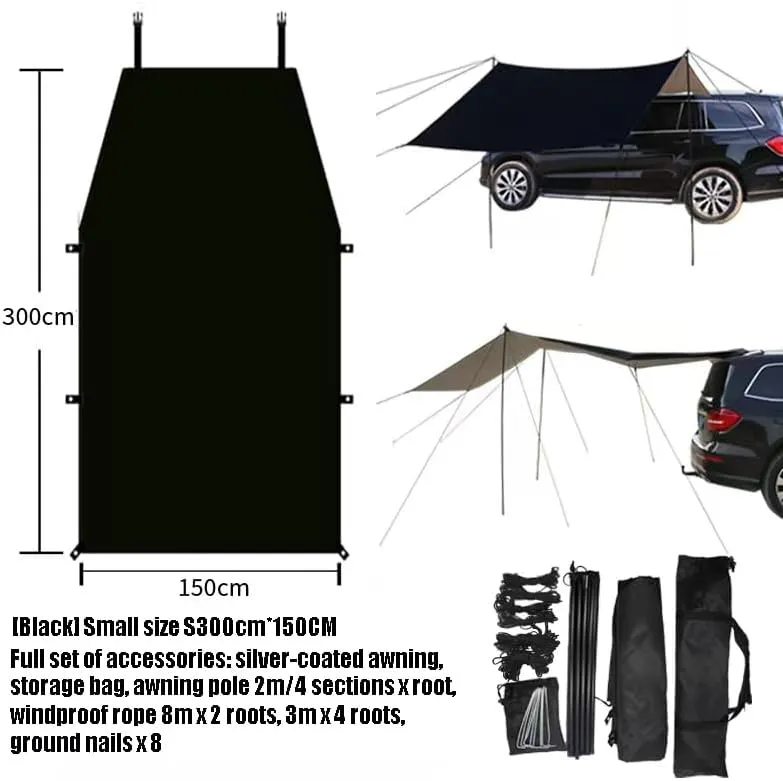 for Buick Century/Concept/Electra E4/Electra E5/Enclave/Encore Camping Tarpaulin Car Awning Waterproof Hammock Rainproof Sunshade Rainproof Awning Outdoor,A Black-S