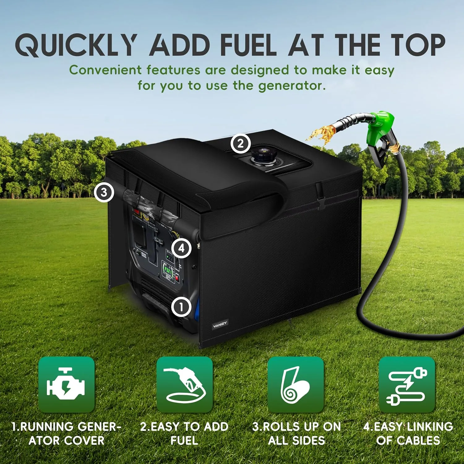 Generator Cover. Made of 600D Waterproof Oxford Fabric,Opened for Refueling.24"Lx19"Wx21"H,Generator Running Cover with PVC Transparent Operating Window. Black.