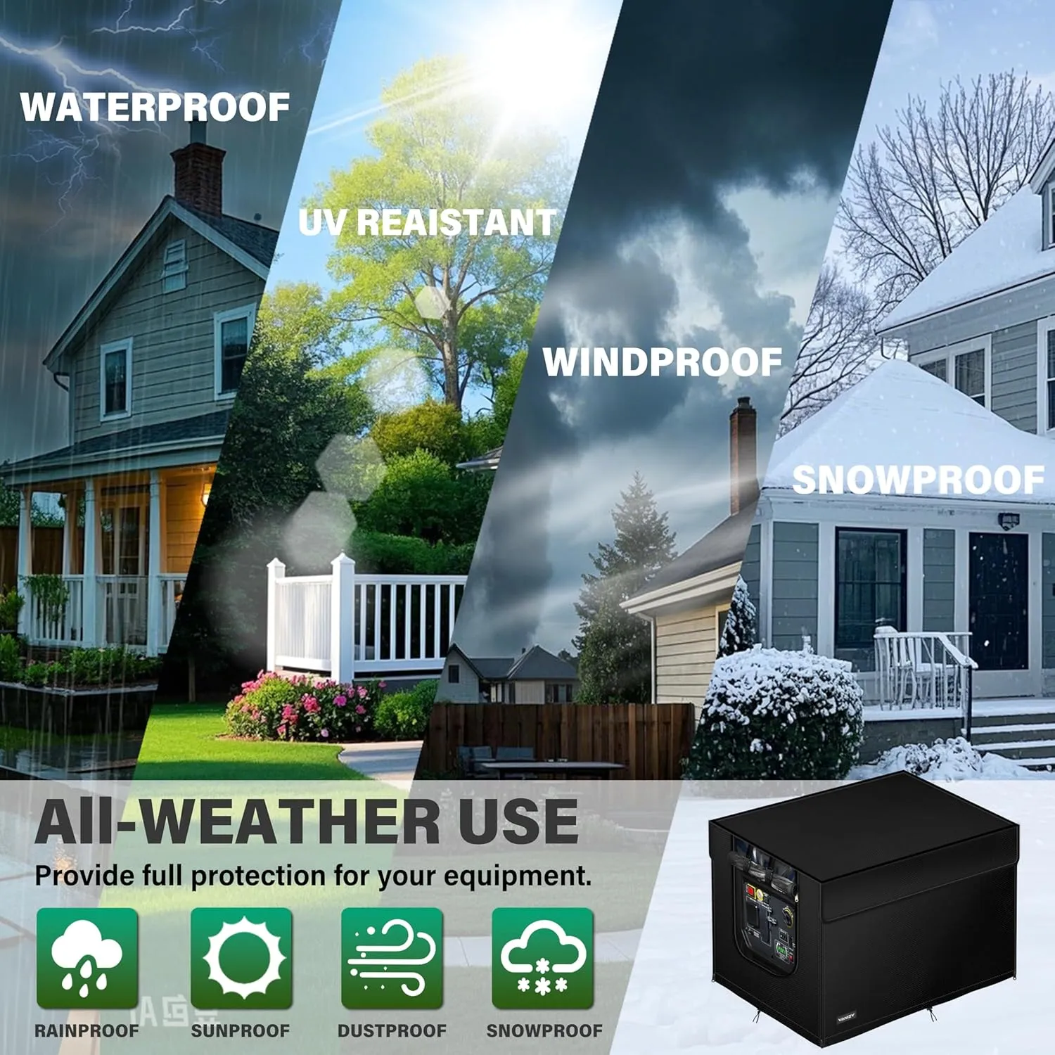 Generator Cover. Made of 600D Waterproof Oxford Fabric,Opened for Refueling.24"Lx19"Wx21"H,Generator Running Cover with PVC Transparent Operating Window. Black.