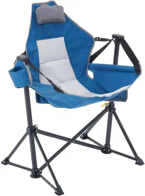 Hammock Chair Portable Camping Chair Oversized Folding Rocking Chair with Headrest and Cup Holder for Travel, Picnic, Patio, Fishing, Supports 300lbs,Blue