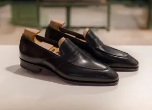 Handmade Black Leather Moccasins for Men - Elegant Formal Shoes