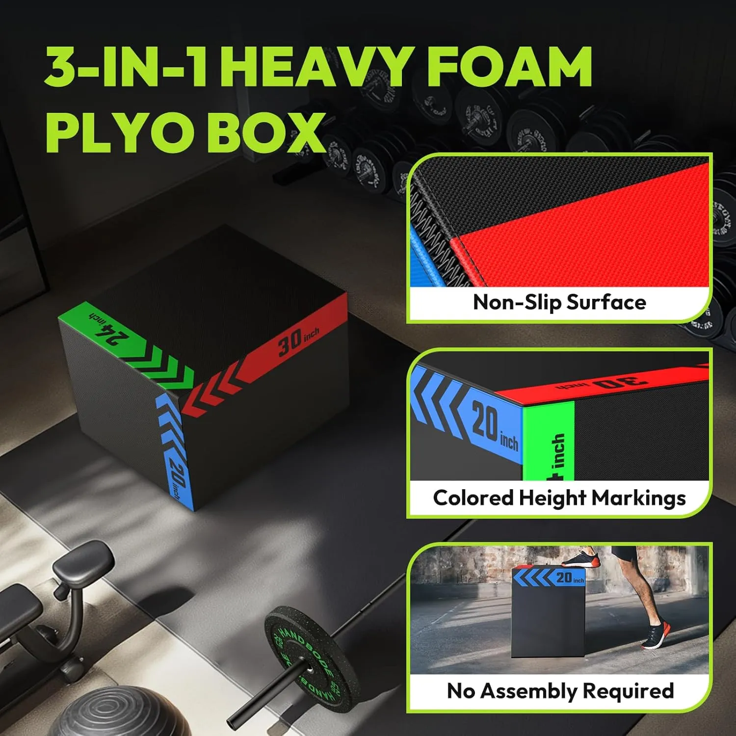 Heavy Foam Plyometric Box, Jumping Exercise Equipment Trainer with Anti-Slip Surface for Workout Training, Pro-Duty HIIT Exercise Foam Plyo Box, Home Gym
