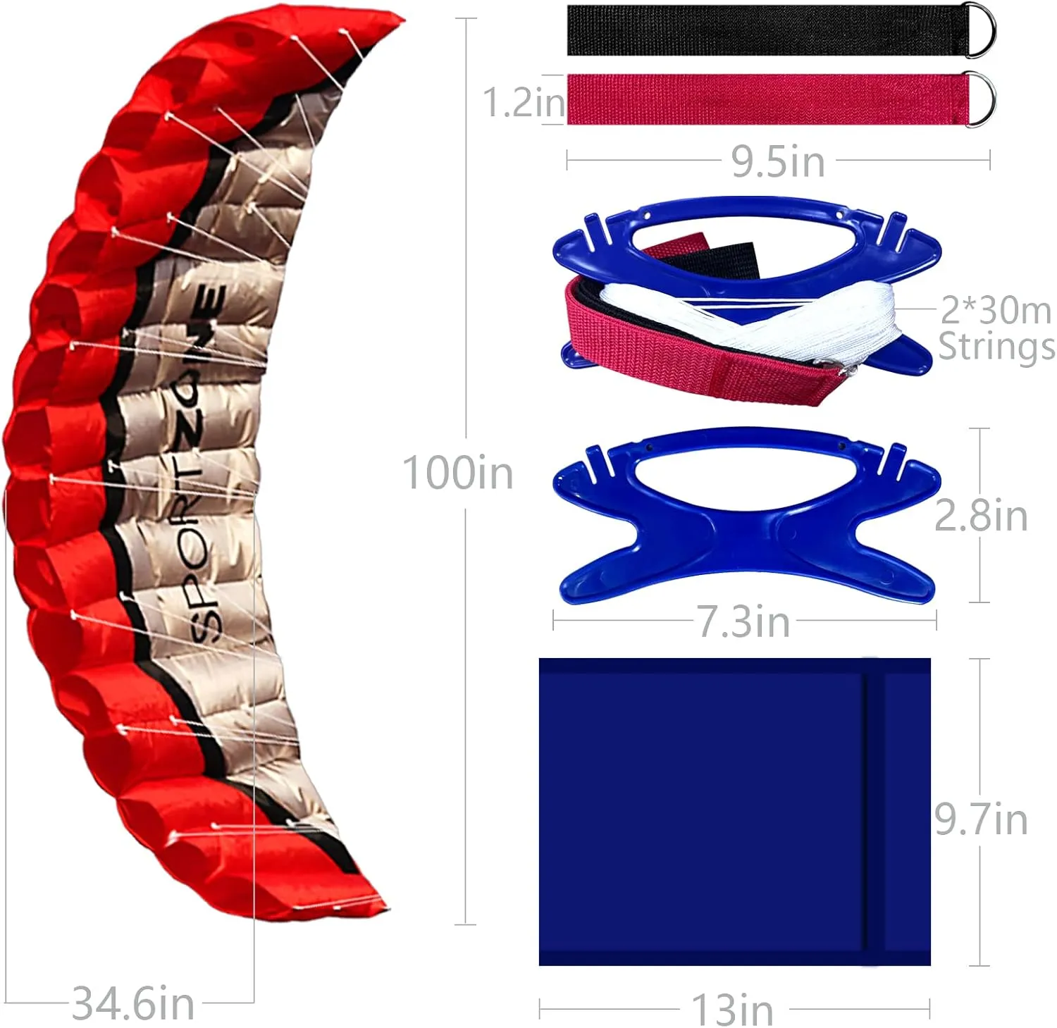 HENGDA KITE 2.5m Dual Line Stunt Parafoil Kites Soft Stunt Kite for Beach Blue with Flying Tool