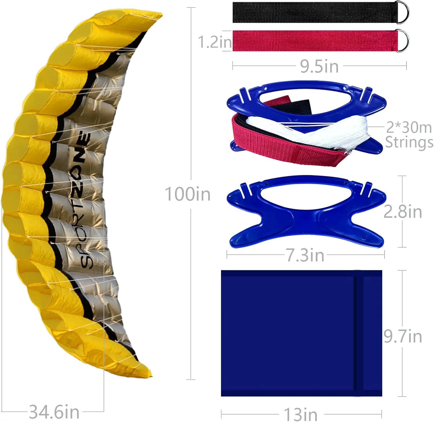 HENGDA KITE 2.5m Dual Line Stunt Parafoil Kites Soft Stunt Kite for Beach Blue with Flying Tool