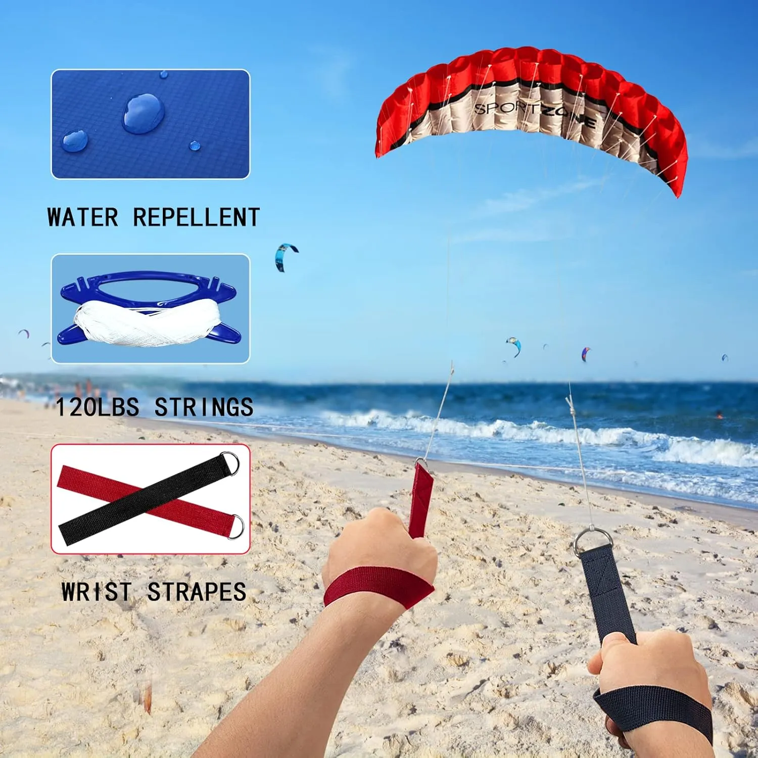 HENGDA KITE 2.5m Dual Line Stunt Parafoil Kites Soft Stunt Kite for Beach Blue with Flying Tool