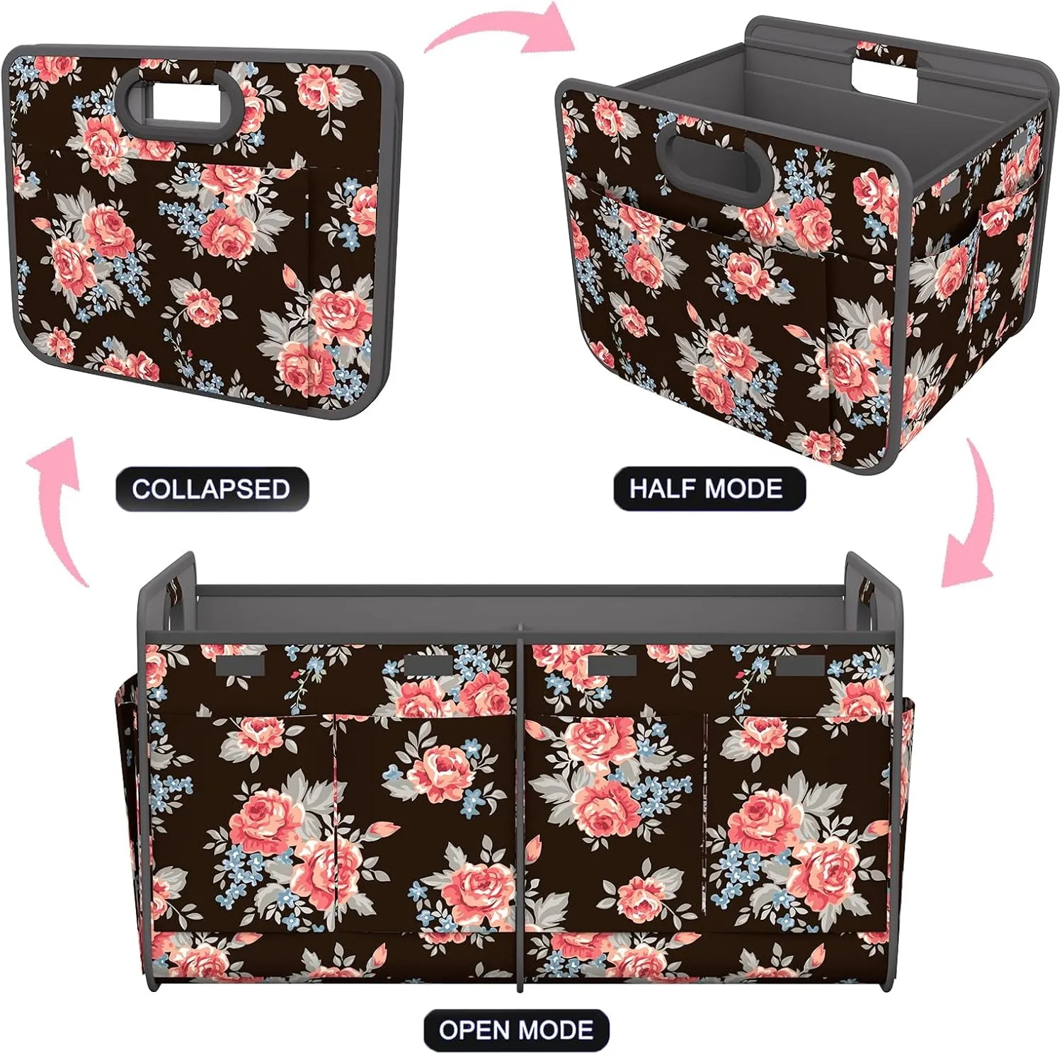 Homeve Trunk Organizer, Car Storage, Reinforced Handles, Collapsible Multi-Compartment Car Organizers, Foldable, Waterproof, 600D Oxford Polyester (Peony, 2 Compart)