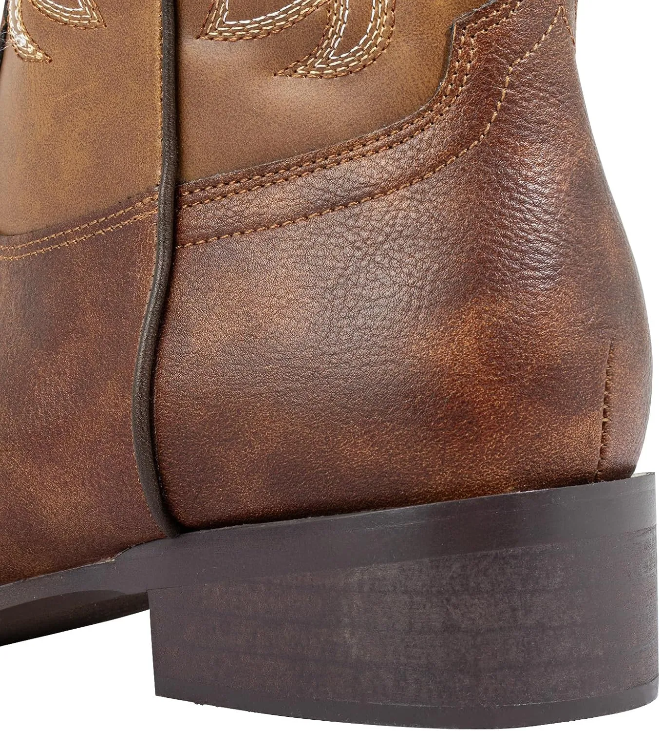 J's.o.l.e Western Mens Cowboy Boots Square Toe Wide Calf Pull On Slip Resistant Country Work Riding PU Leather Boot Brown