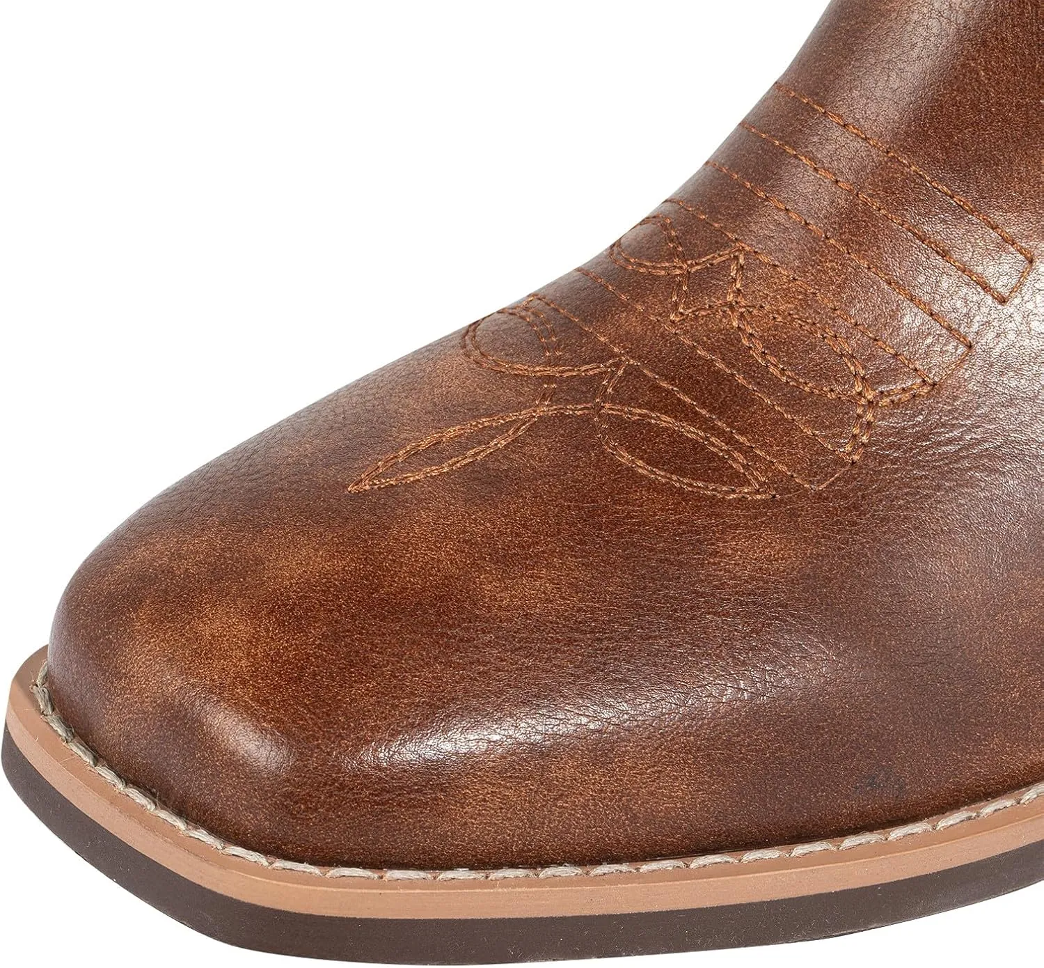 J's.o.l.e Western Mens Cowboy Boots Square Toe Wide Calf Pull On Slip Resistant Country Work Riding PU Leather Boot Brown