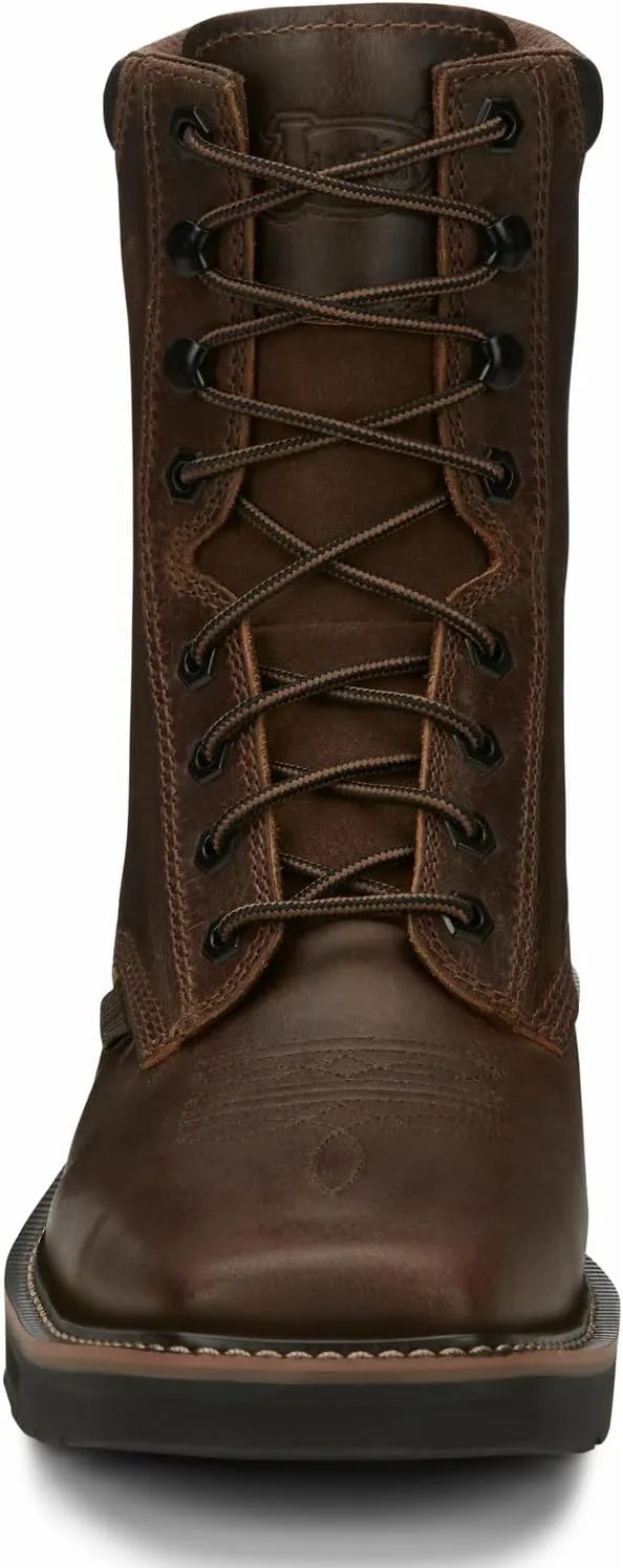 Justin Men's Pulley 8" Steel Toe Work Boot, Aged Bark - 10.5 EE