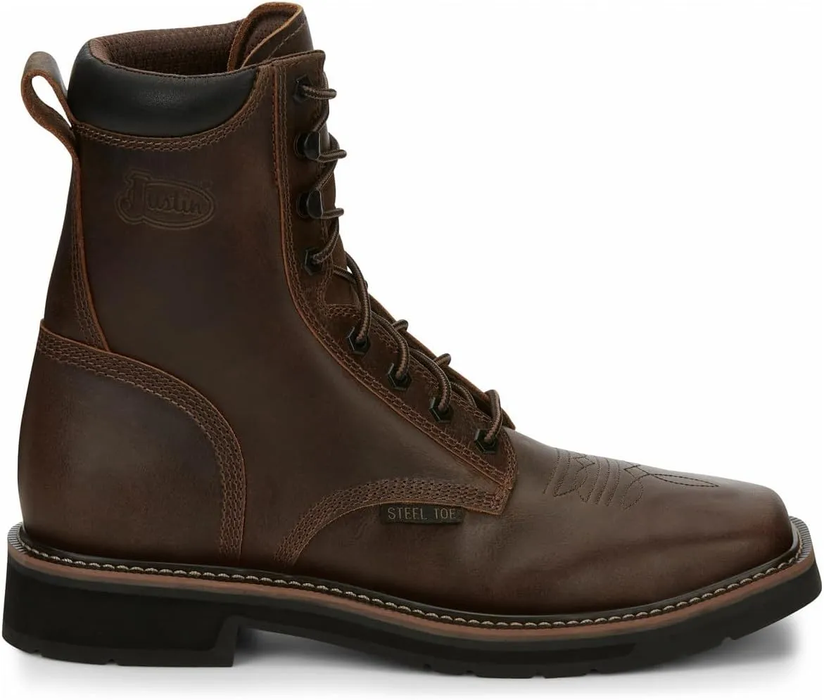 Justin Men's Pulley 8" Steel Toe Work Boot, Aged Bark - 10.5 EE