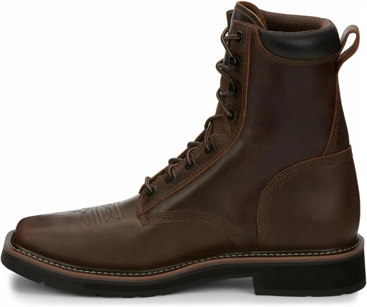 Justin Men's Pulley 8" Steel Toe Work Boot, Aged Bark - 10.5 EE