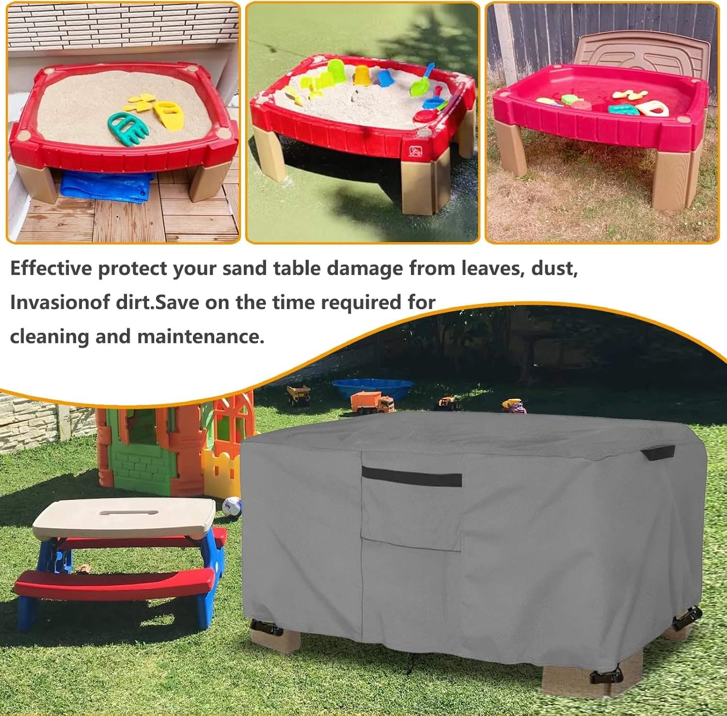 Kids Sand Table Cover Suitable for Step2 Sand Table,Waterproof,Defoliation Prevention Anti-UV Outdoor Toys Cover,Grey.Cover only
