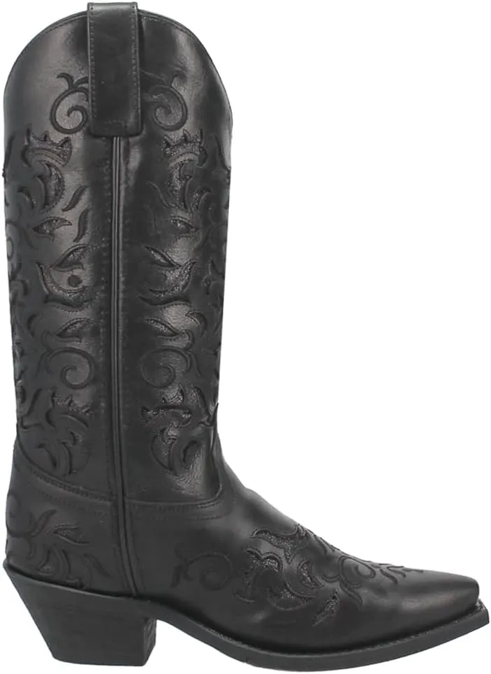 Laredo Womens Night Sky Tooled-Inlay Glitter Snip Toe Casual Boots Mid Calf Low Heel 1-2" - Black