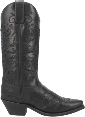 Laredo Womens Night Sky Tooled-Inlay Glitter Snip Toe Casual Boots Mid Calf Low Heel 1-2" - Black