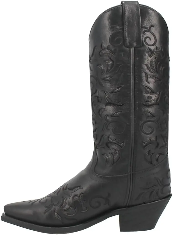 Laredo Womens Night Sky Tooled-Inlay Glitter Snip Toe Casual Boots Mid Calf Low Heel 1-2" - Black