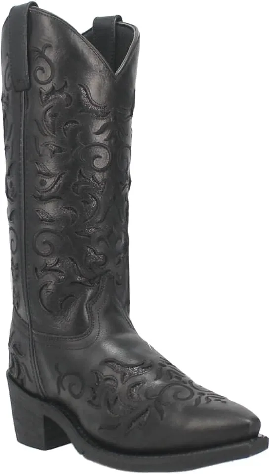 Laredo Womens Night Sky Tooled-Inlay Glitter Snip Toe Casual Boots Mid Calf Low Heel 1-2" - Black