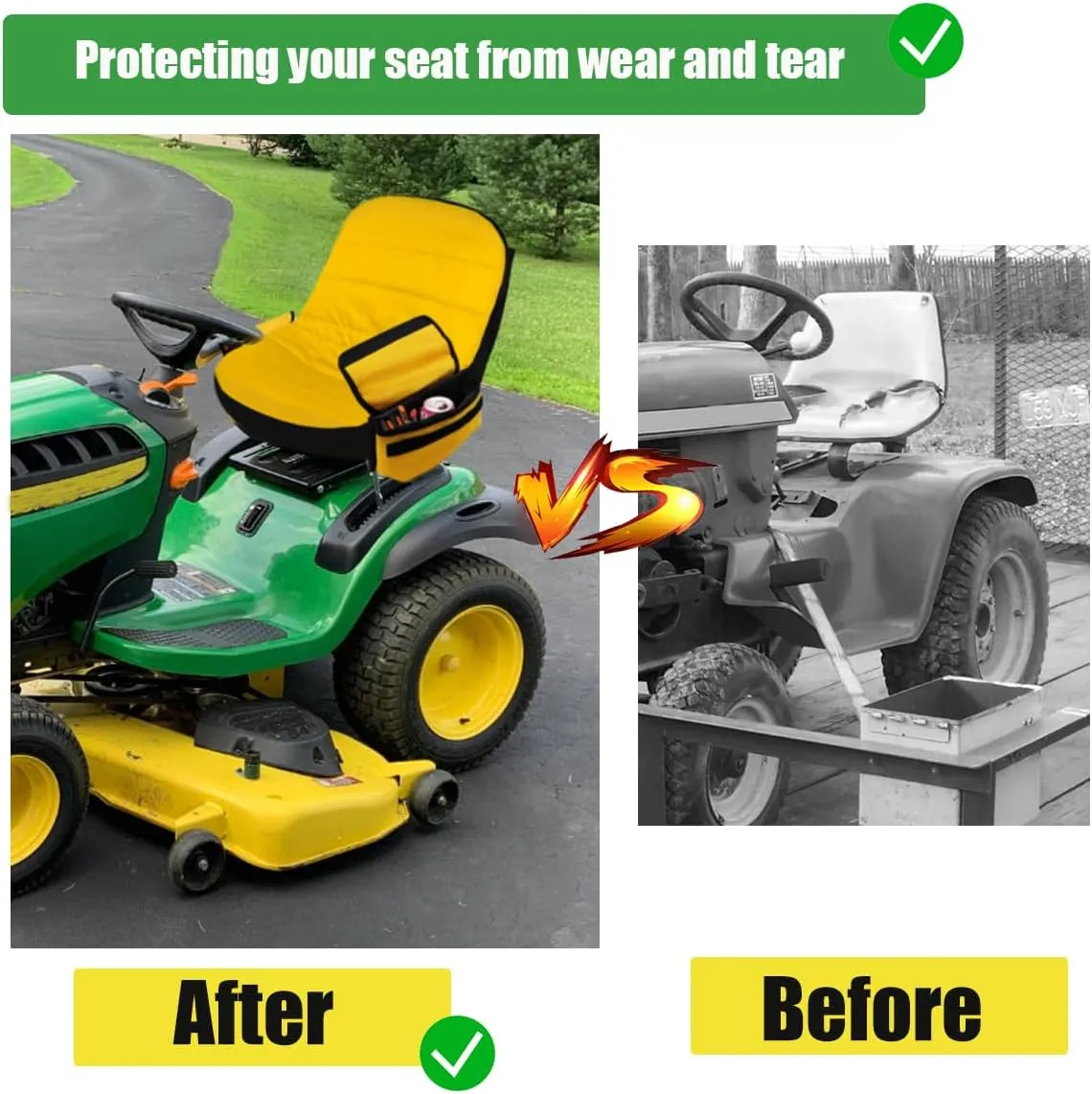 Lawn Mower Seat Cover for John Deere,Tractor Seat Cover for Cub Cadet,Riding Mower Seat Cushion with Pouch Compatible with Kubota (Medium)