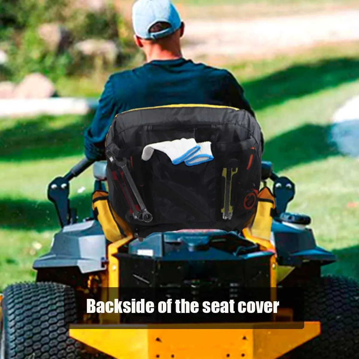 Lawn Mower Seat Cover for John Deere,Tractor Seat Cover for Cub Cadet,Riding Mower Seat Cushion with Pouch Compatible with Kubota (Medium)