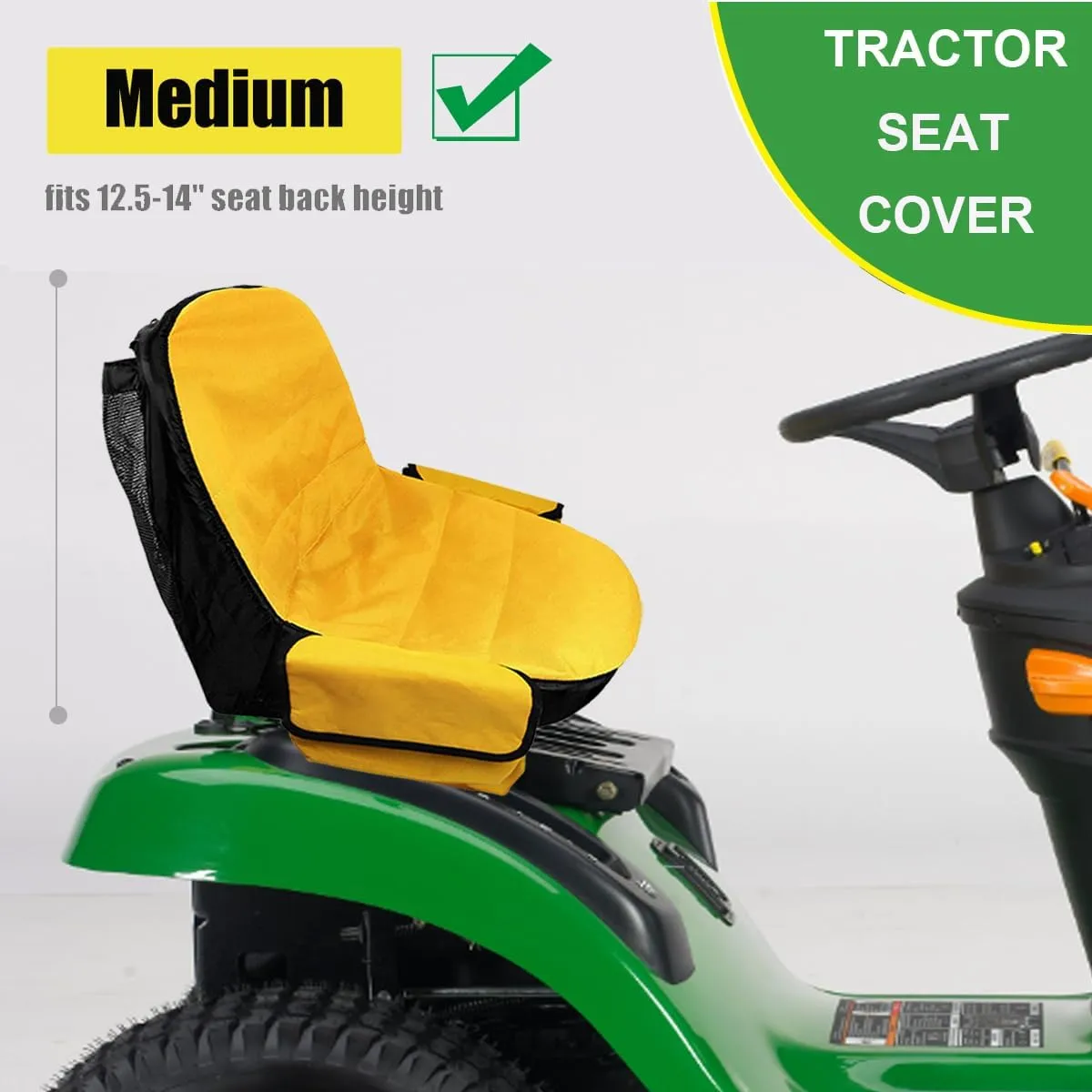 Lawn Mower Seat Cover for John Deere,Tractor Seat Cover for Cub Cadet,Riding Mower Seat Cushion with Pouch Compatible with Kubota (Medium)