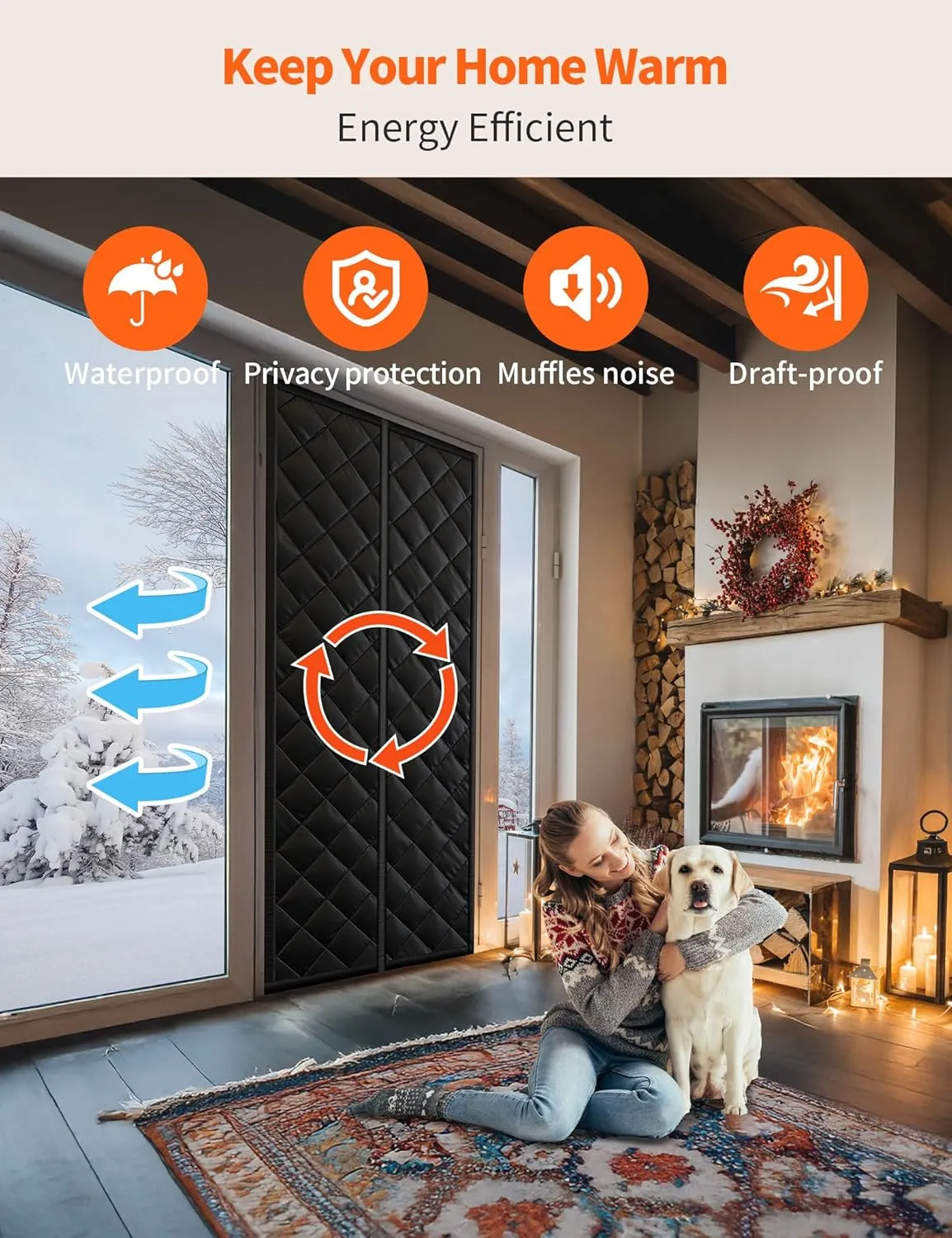 Magnetic Thermal Insulated Curtain for 32"x 80" Doors - Heavy-Duty Oxford Fabric Cover for Heat Insulation, Closure Blanket for Doorway to Keep Warm in Winter, Cool in Summer